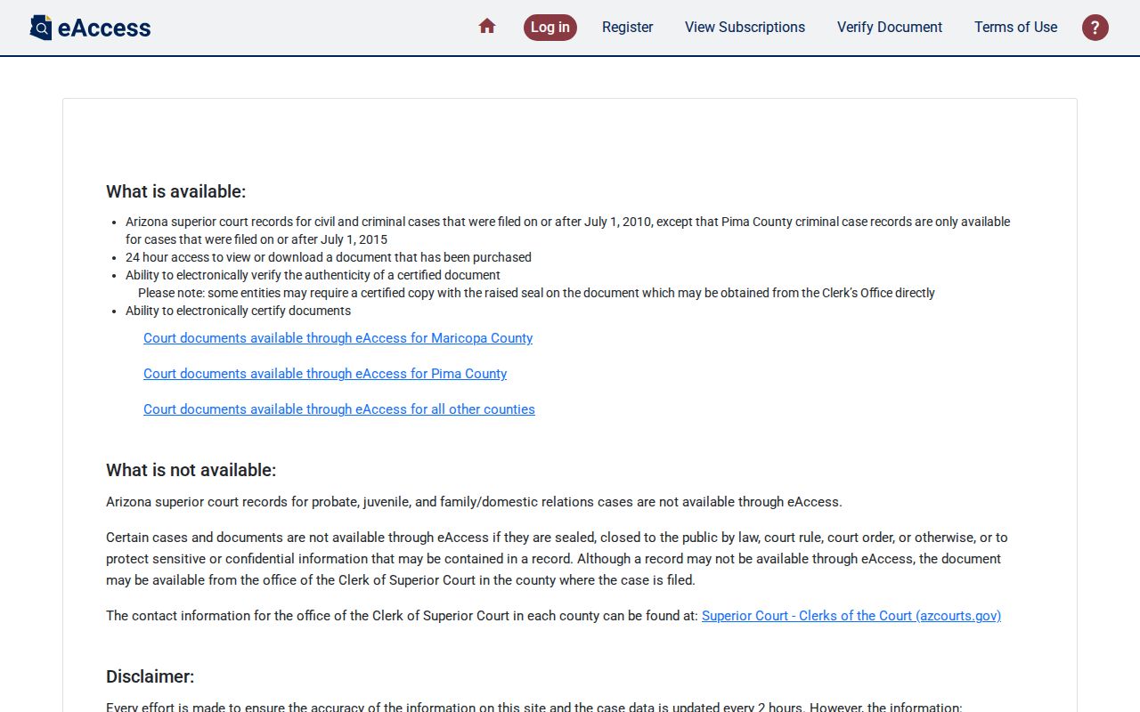 Arizona criminal court case eAccess document portal