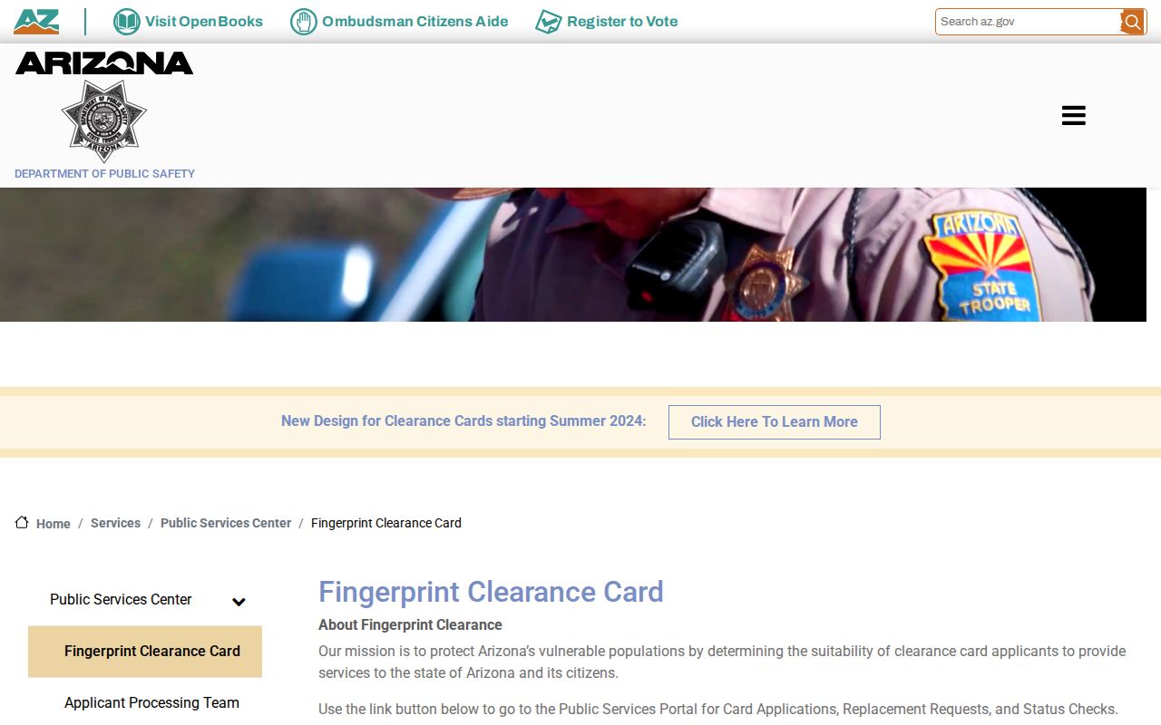Arizona DPS Fingerprint Clearance Card criminal record process