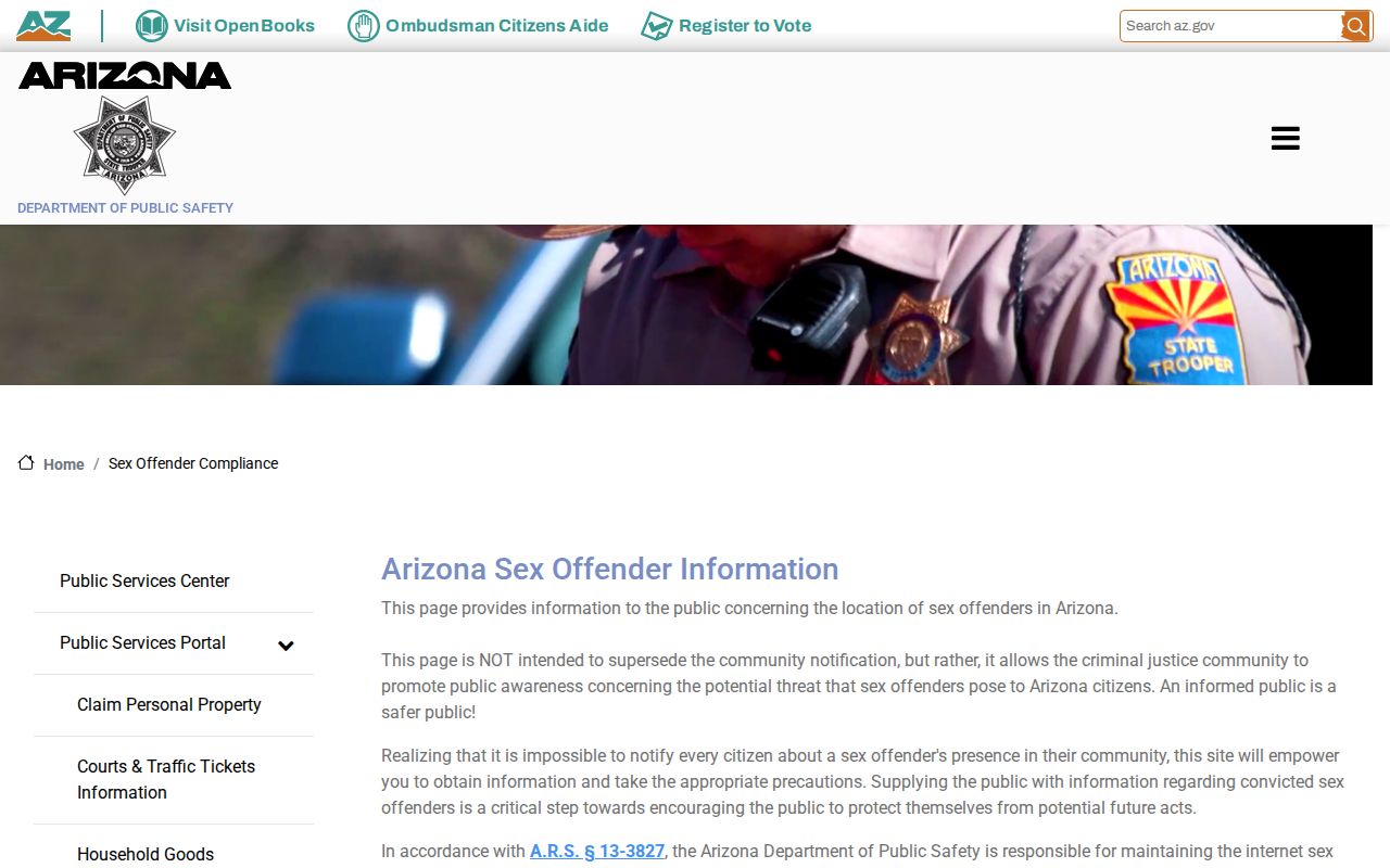 Arizona sex offender registry information from Arizona DPS