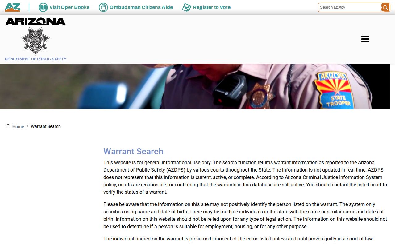Arizona DPS warrant search for Arizona criminal records