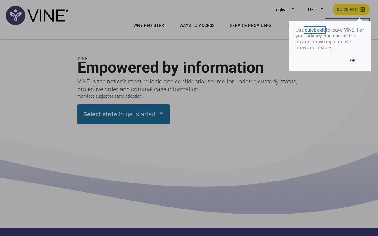 Arizona custody notification search through VINELink